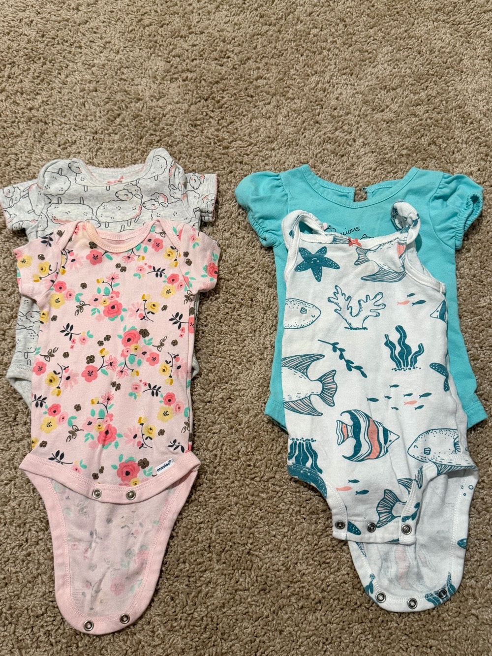 Carter's Gerber Baby Girl Bodysuits 4 Pack 0-3M (2) & 6M (2) Cotton Floral